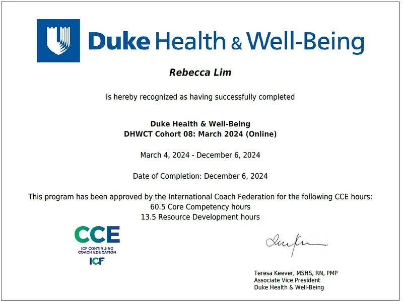 A little overdue in sharing, but pleased to receive my certification as a Duke Health and Wellbeing Coach.  @dukehealth 

The program is National Board for Health &amp; Wellness Coaching and International Coach Federation approved, and International 