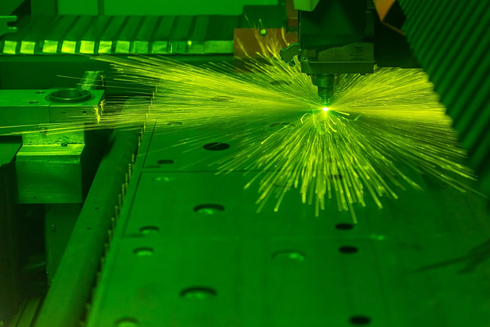 Laser cutting process inside a manufacturing facility