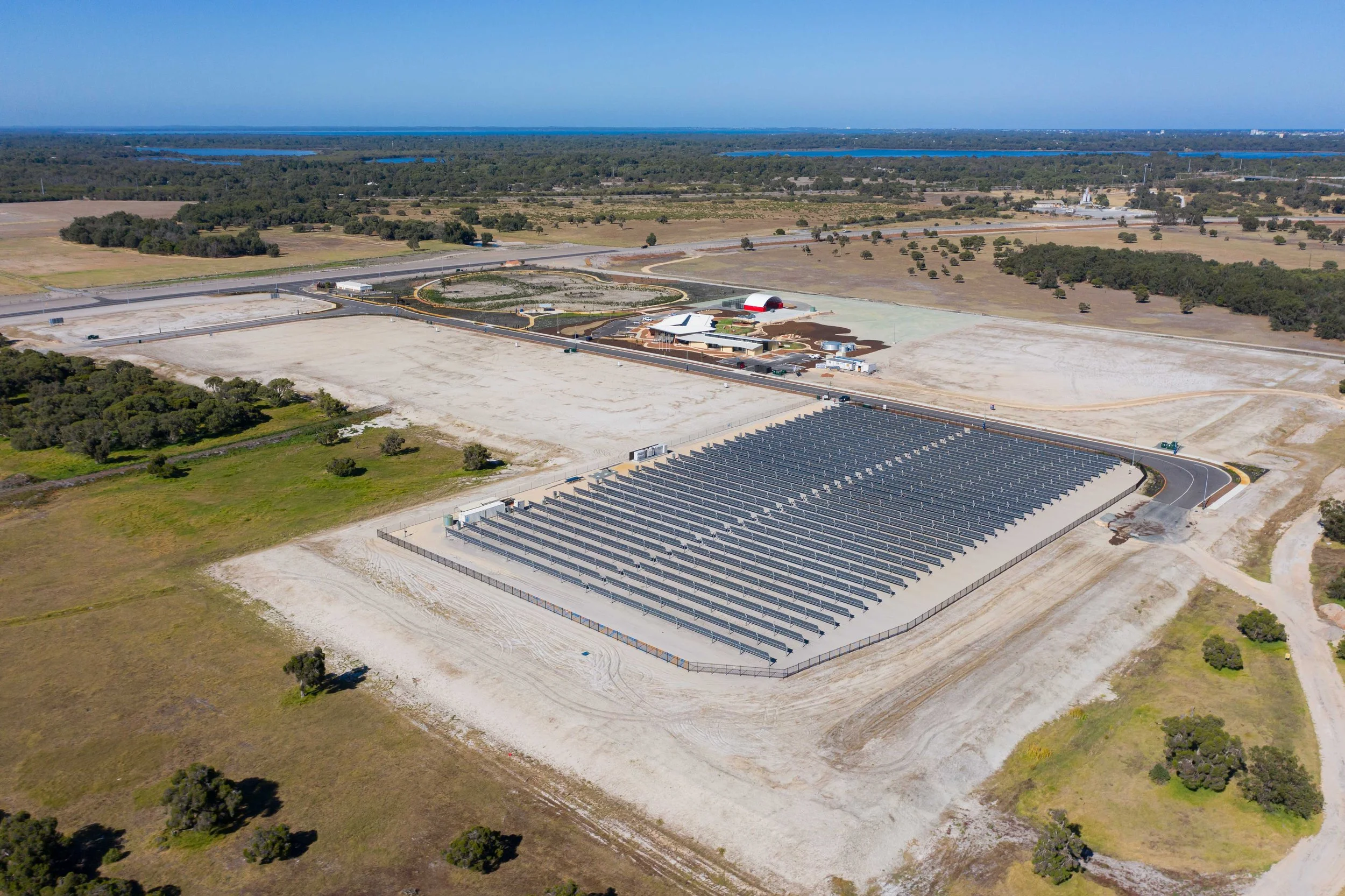 Aerial marketing photography of solar infrastructure at the Food Innovation Precinct in Western Australia