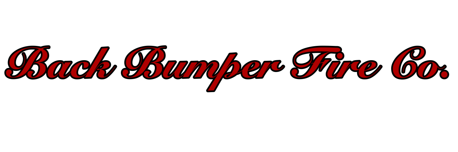 Text that reads 'Back Bumper Fire Co.' in black script with a red outline on a white background.