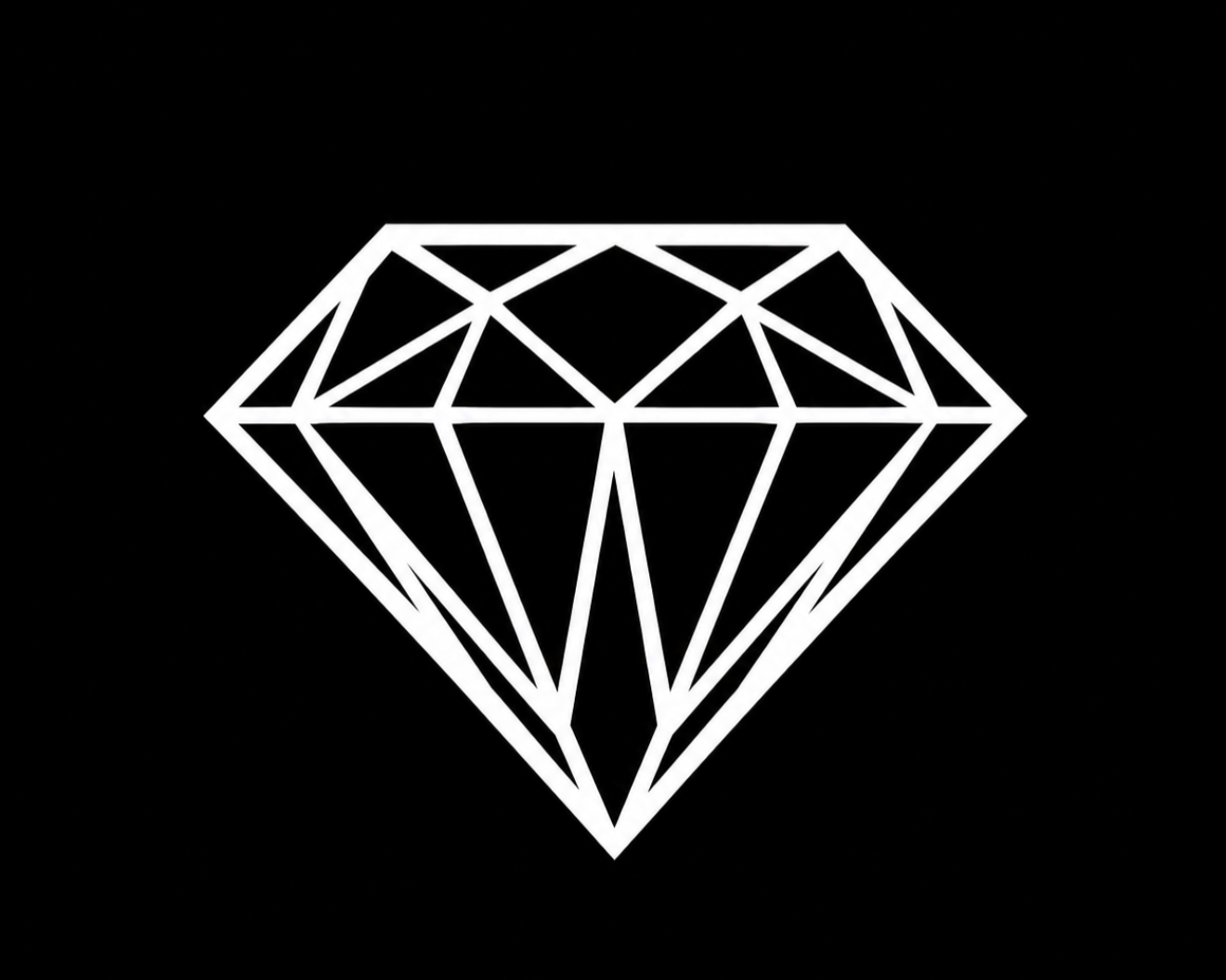 Outline drawing of a diamond on a black background.