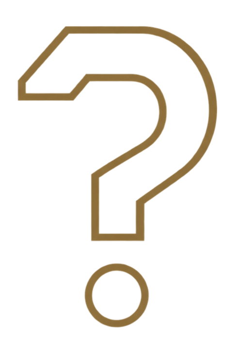 A large question mark with a gold outline on a black background.