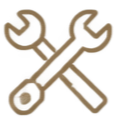 Two crossed wrenches, one with a red handle and one with a black handle