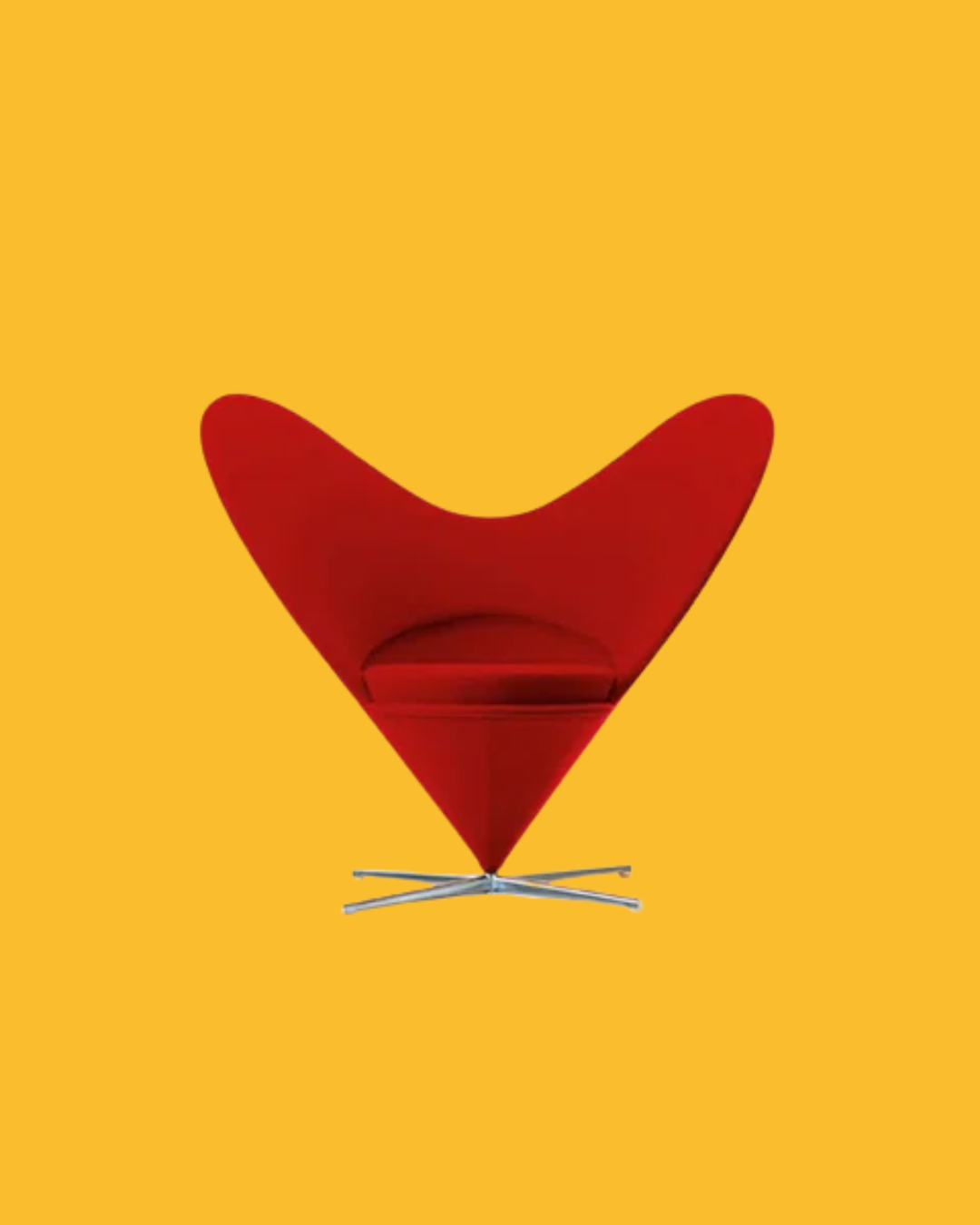Red chair with a modern design on a yellow background.