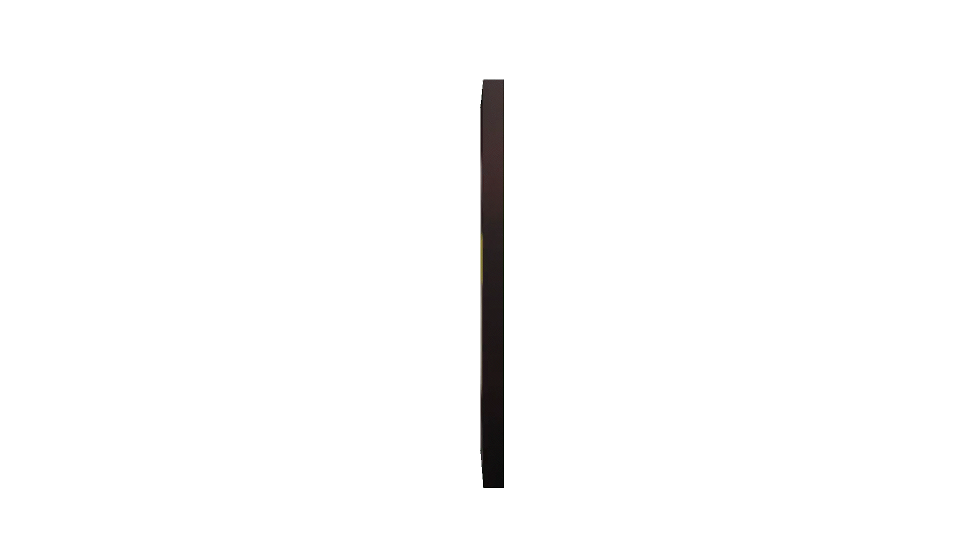 A vertical, elongated image of a thin, dark, rectangular object with a slight gradient, set against a black background.