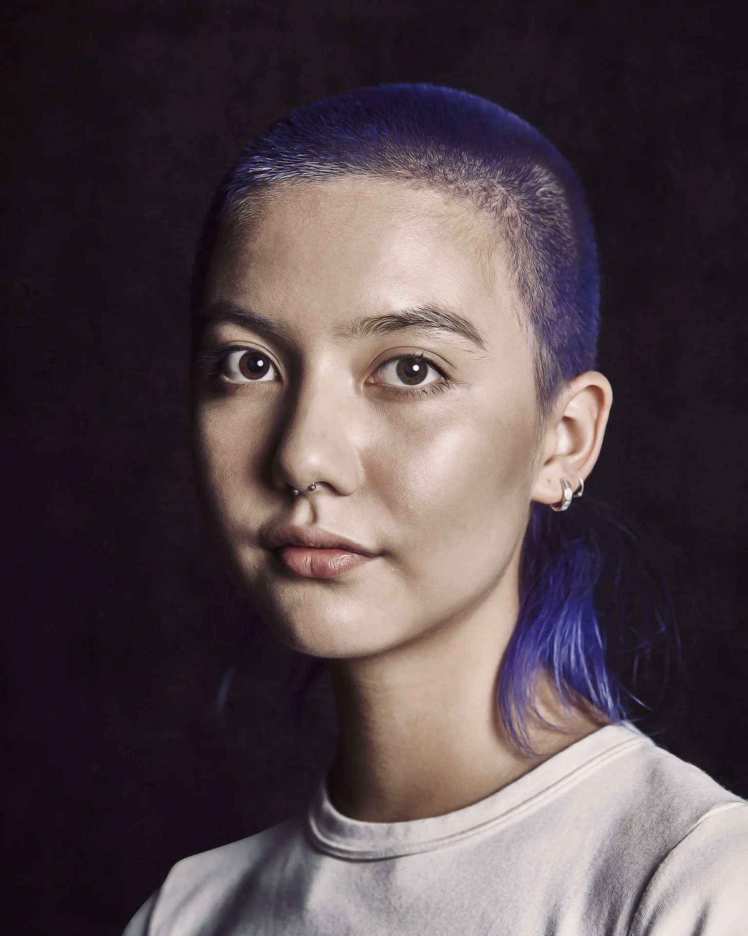 Portrait Photography  of a girl with purple short hair