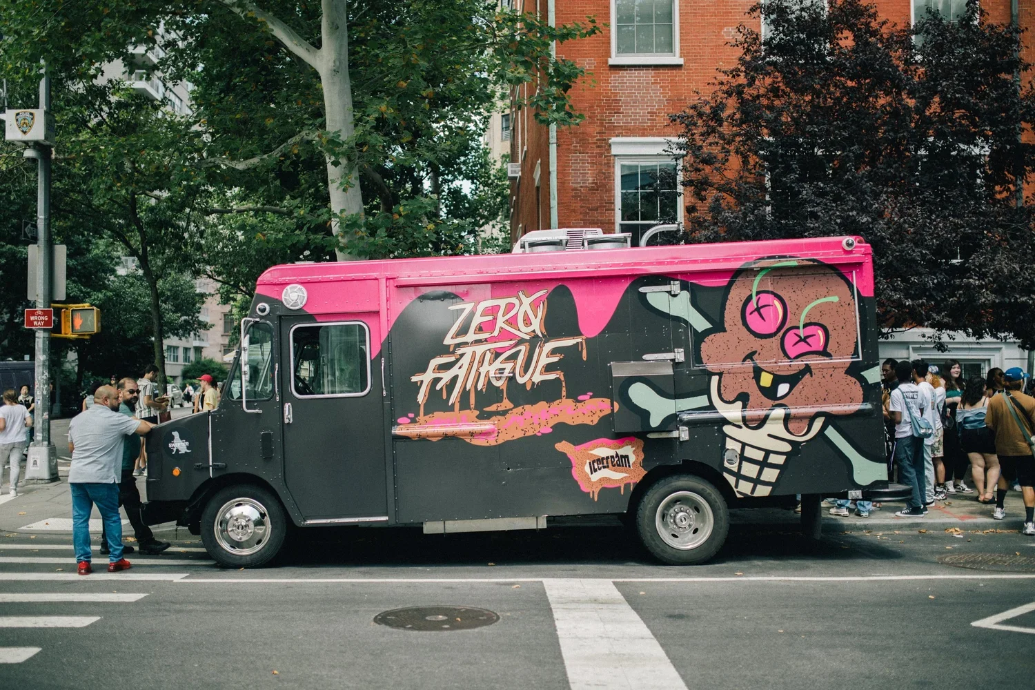 ICECREAM x Zero Fatigue merch and ice cream truck on a New York City street