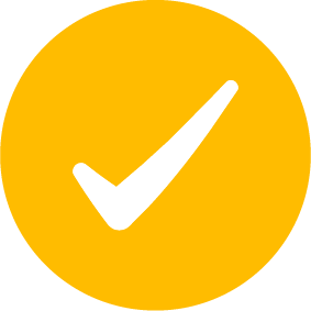 A yellow circular background with a white check mark in the center.