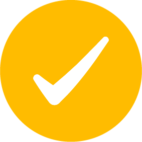 A yellow circular icon with a white checkmark in the center.