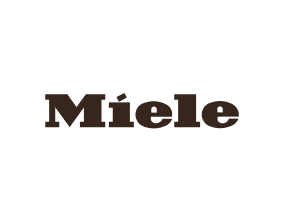 Das Miele-Logo in brauner Schrift auf schwarzem Hintergrund.