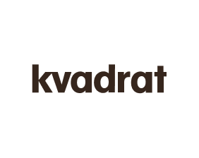Logo mit dem Wort 'kvadrat' und geometrischen Formen in schwarz.