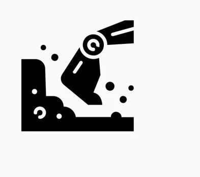Stylized black and white icon of a microscope with particles or bubbles around it.