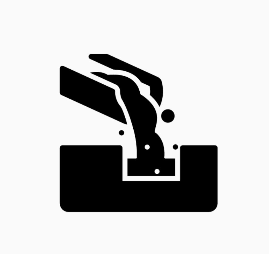 Silhouette of a hand pouring liquid into a container.