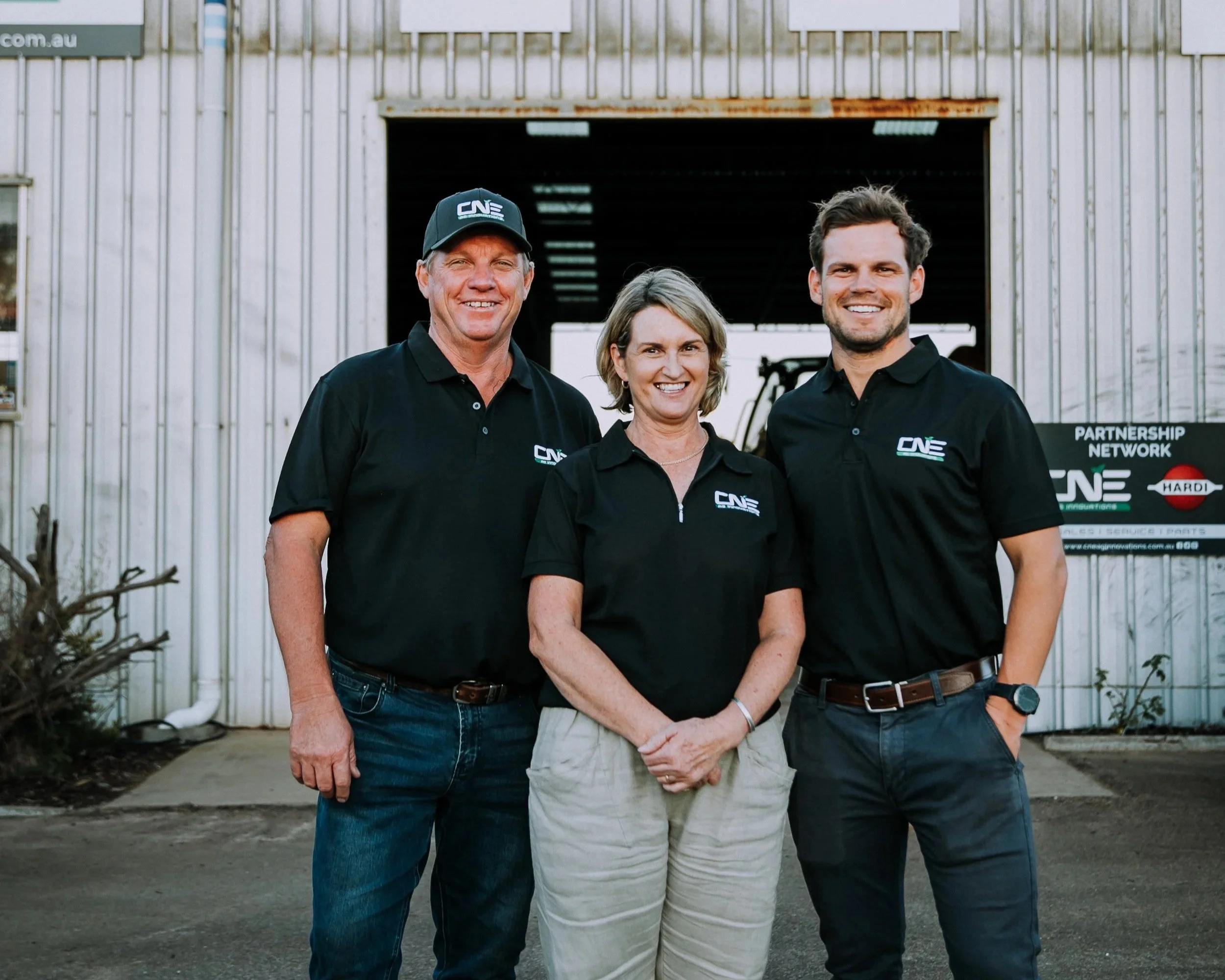 CNE Ag Innovations family team outside their Western Australian workshop