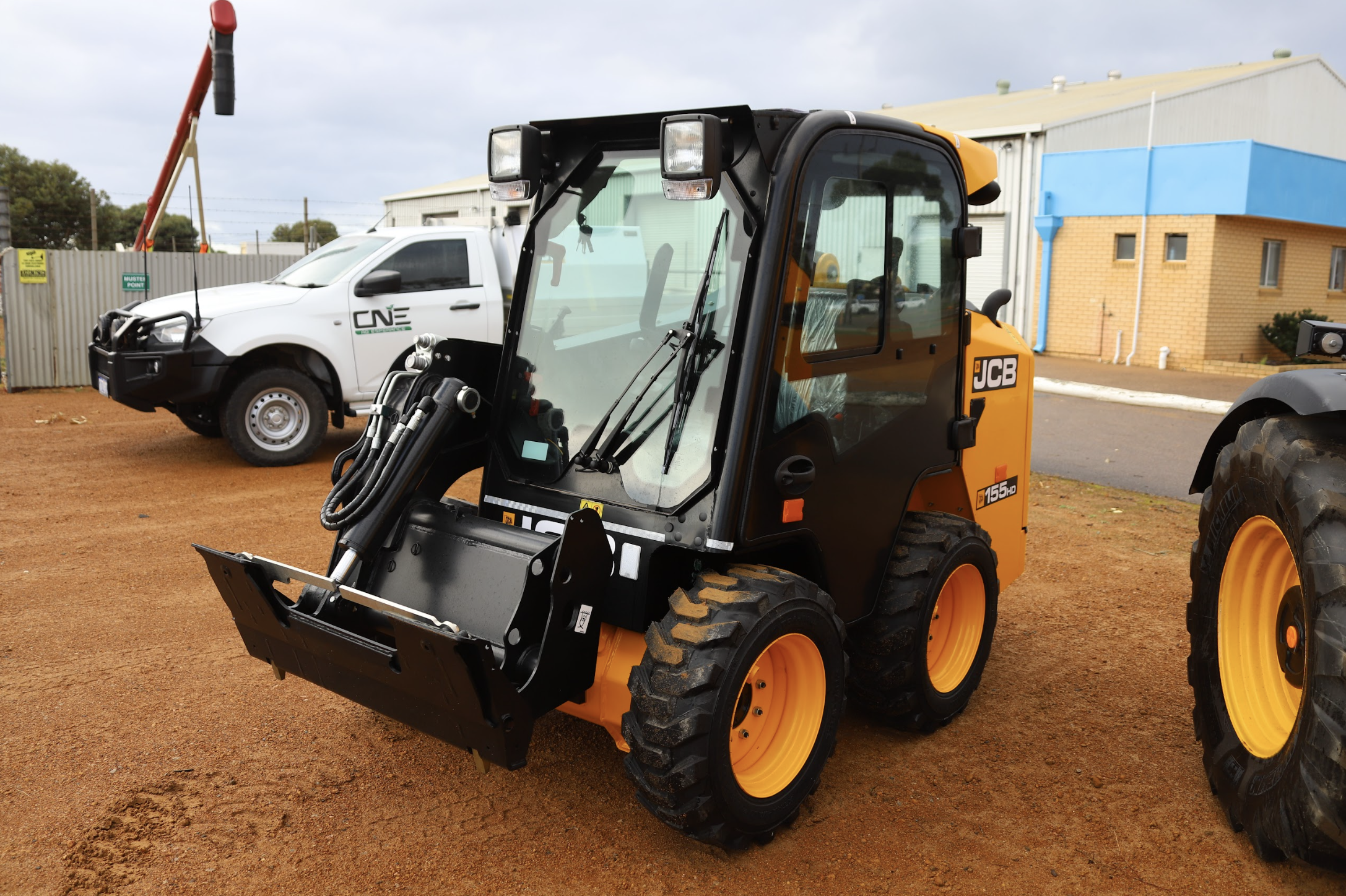 JCB skid steer loader with pallet forks at the CNE Ag Innovations yard