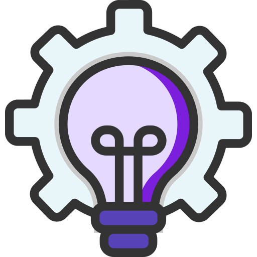 An illustration of a light bulb with a gear outline around it, symbolizing innovation or ideas.