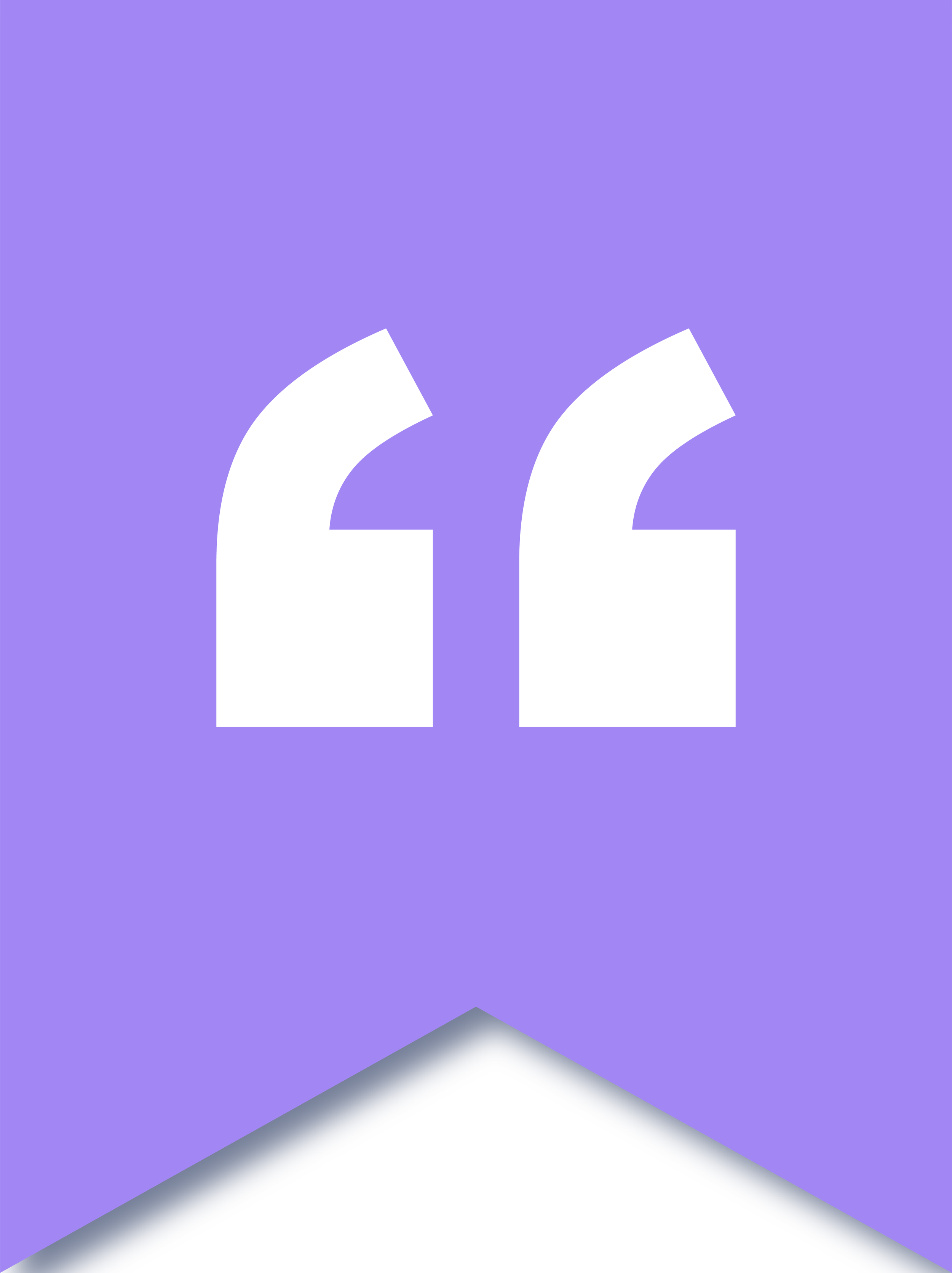 Abstract graphic with a large purple background, white quotation marks, a dark gray upward arrow shape, and a section resembling a computer screen with a graph or chart.