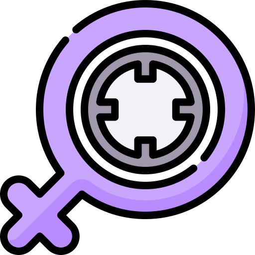 Stylized illustration of a female gender symbol with a lock icon inside.