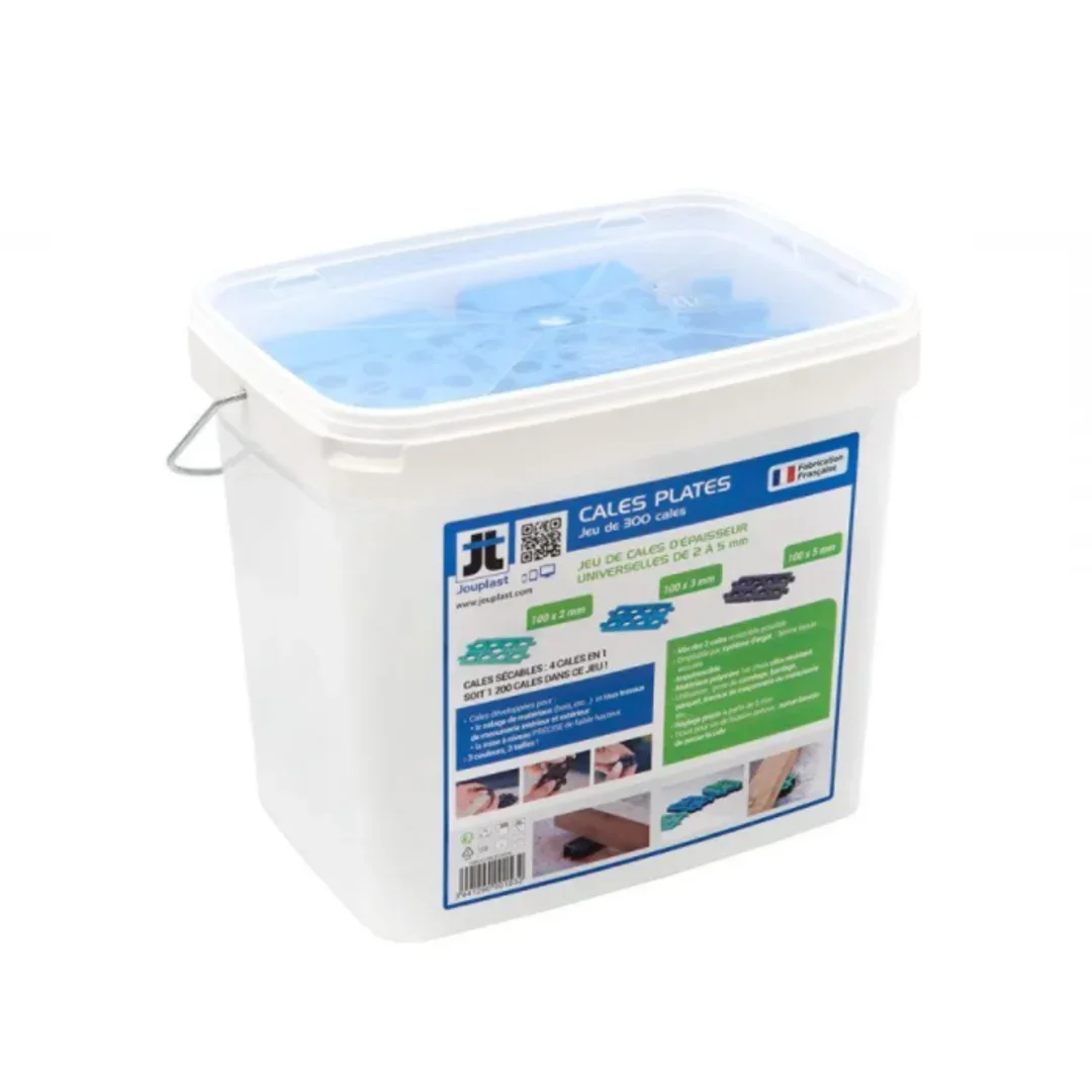 Cales plates - 2, 3 et 5mm - JOUPLAST - Sceau de 3x100