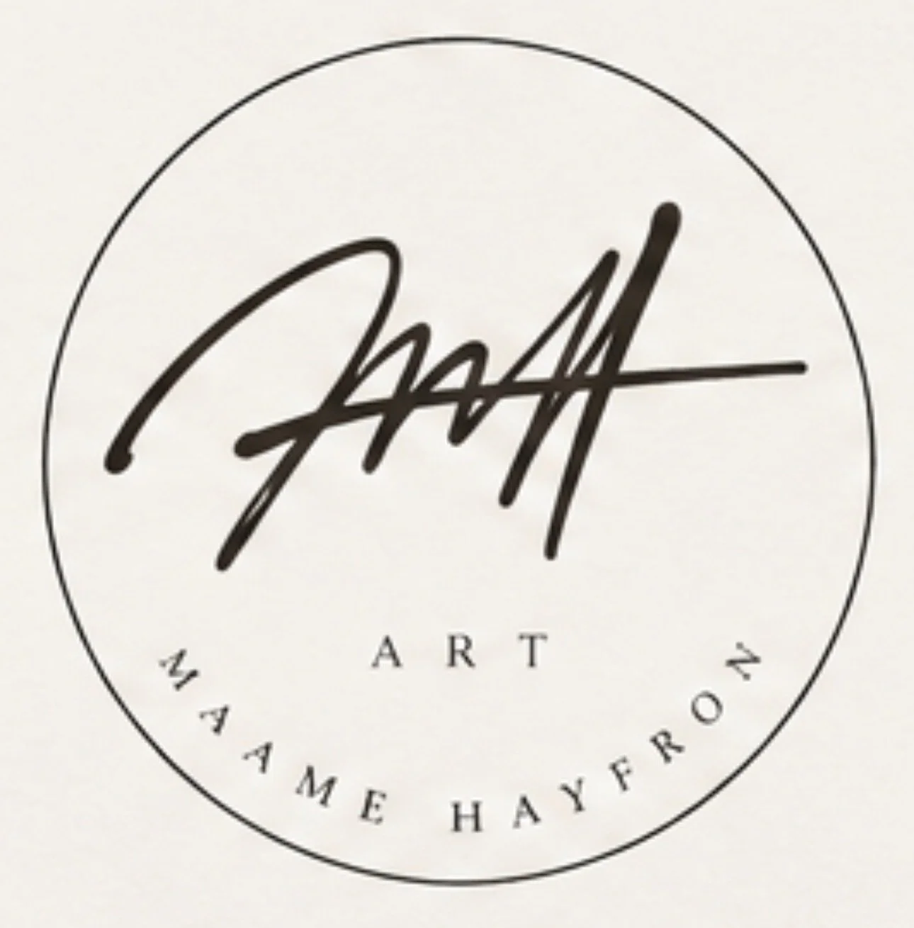 The image features a circular logo with a handwritten signature-style text in the center, with the words 'ART' below it. Around the circle's border are the words 'YAA ME HAYFRO N'.