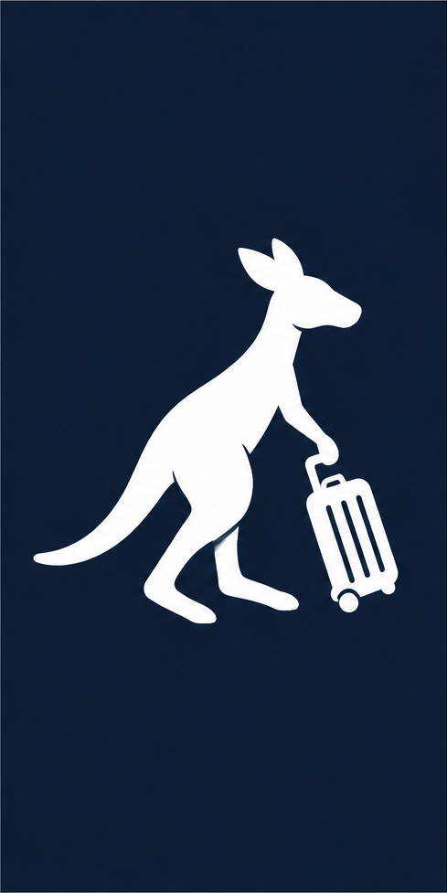 Illustration of a kangaroo walking with a rolling suitcase.