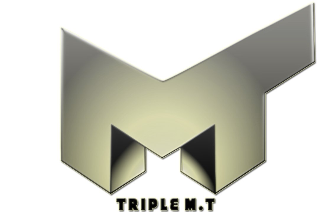 A metallic 3D letter M with a futuristic design and the text 'TRIPLE M.T' below it.