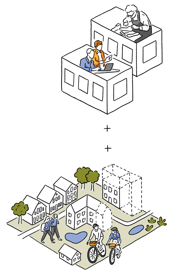 Isometrische Illustration zur Stadtentwicklung Oldenburg 2050 - Nachverdichtung