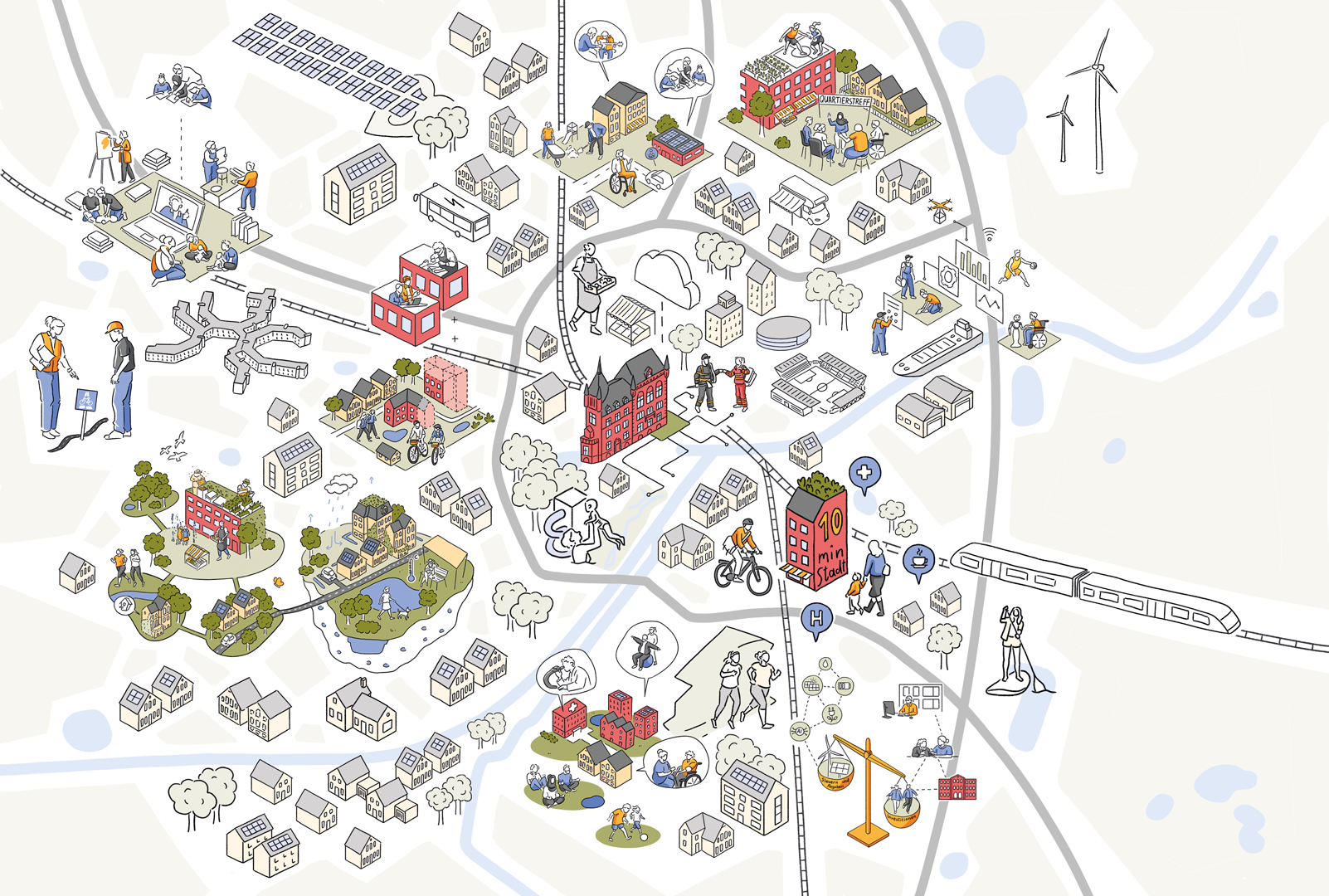 Isometrischer Stadtplan zur Stadtentwicklung Oldenburg 2050 