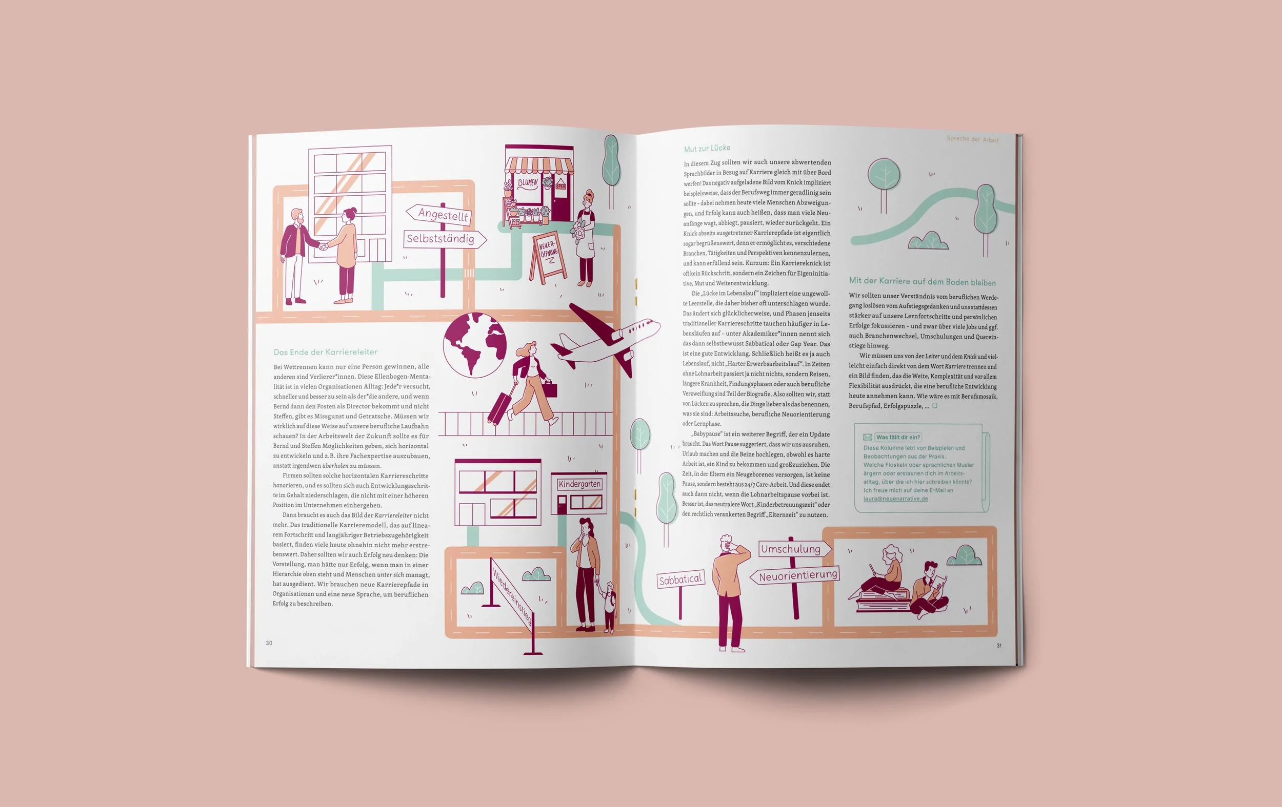 Aufgeschlagenes Magazin mit Editorial Illustration