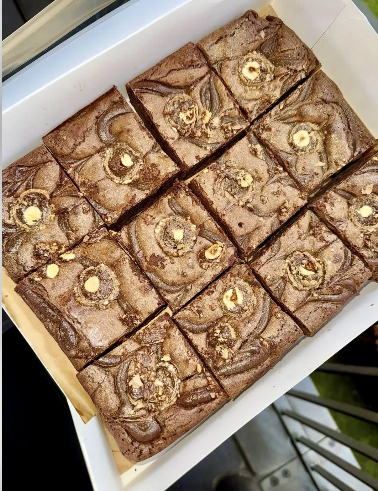 Custom XL tray of ferrero rocher brownies & nutella swirl.