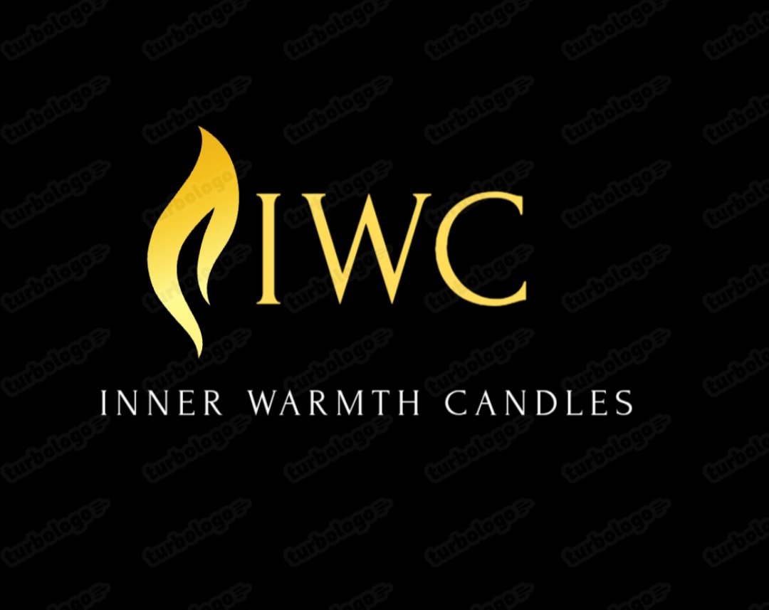 Logo for IWC Inner Warmth Candles with a gold flame icon above the gold letters 'IWC' on a black background, and 'Inner Warmth Candles' written below in white.