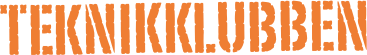 Teknikklubben logo i oransje og svart.