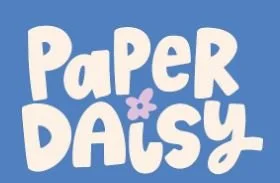 Text that says 'Paper Daisy' with a small purple flower between the words.