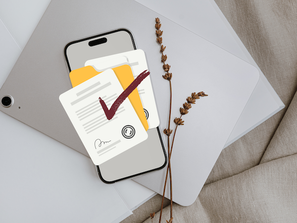 Quick Fix mockup showing a completed digital task on a smartphone.