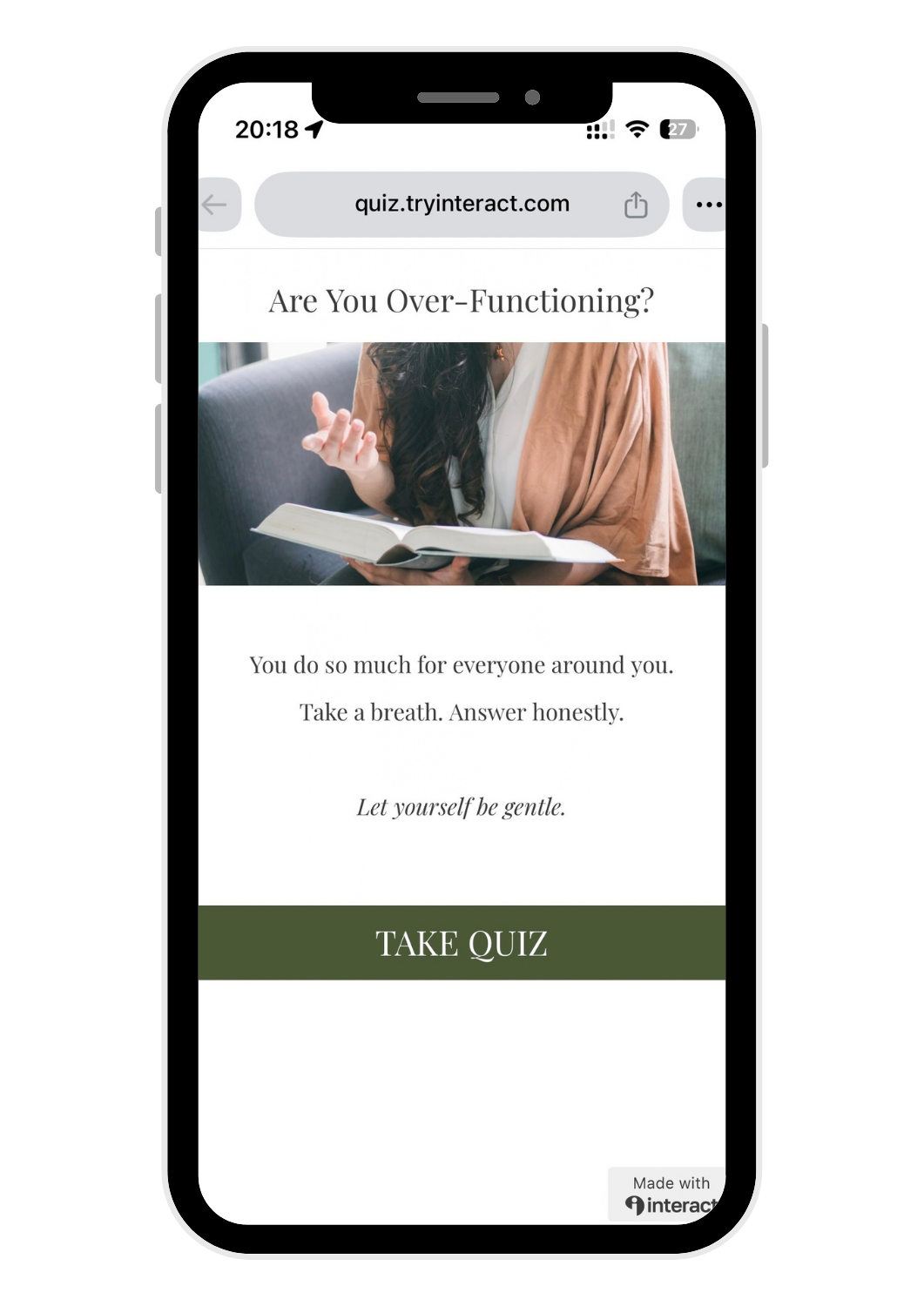 Mobile view of a therapist's interactive quiz.