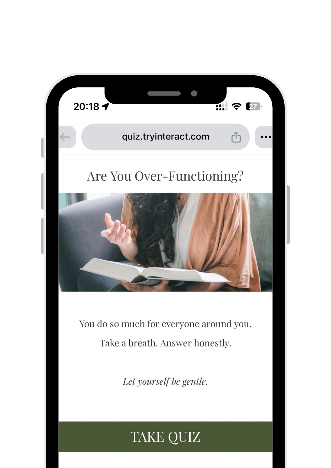 Therapist quiz design displayed on a smartphone.