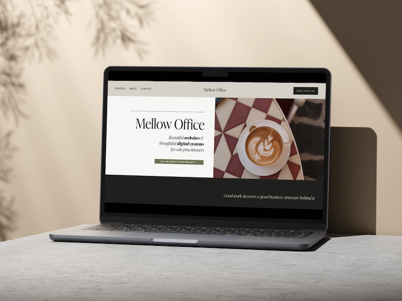 Mellow Office website design displayed on a laptop.