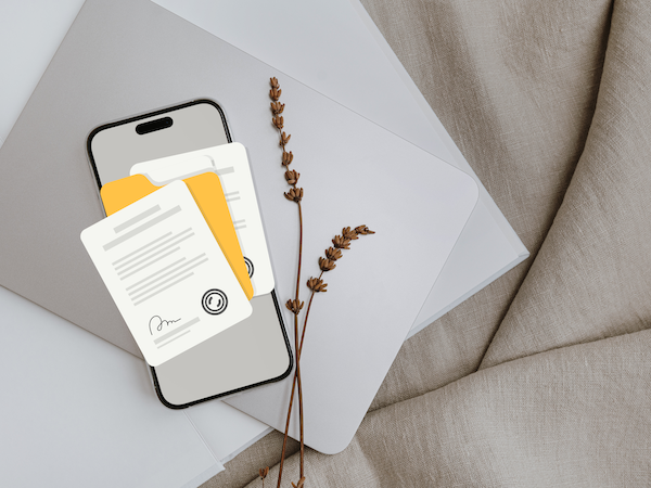 Digital task mockup showing documents organized on a smartphone.
