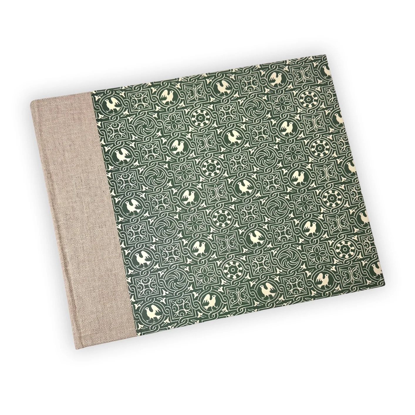 Photograph album, linen and green mosaic print
