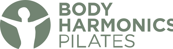 Logo for Body Harmonics Pilates featuring a green circular icon with a human figure and the text 'Body Harmonics Pilates' to the right.