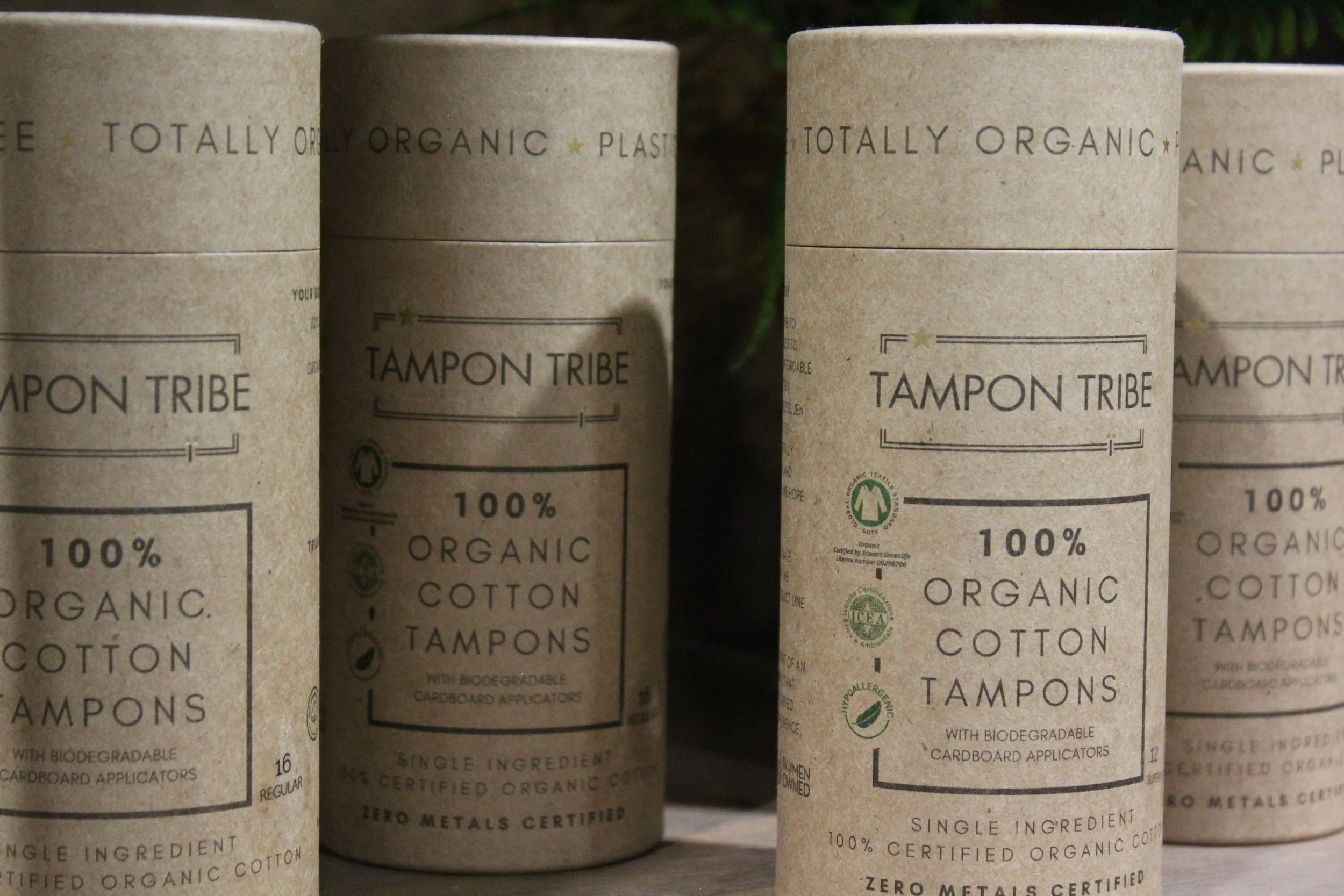 Tampon Tribe' organic, biodegradable cotton tampons with zero metals.