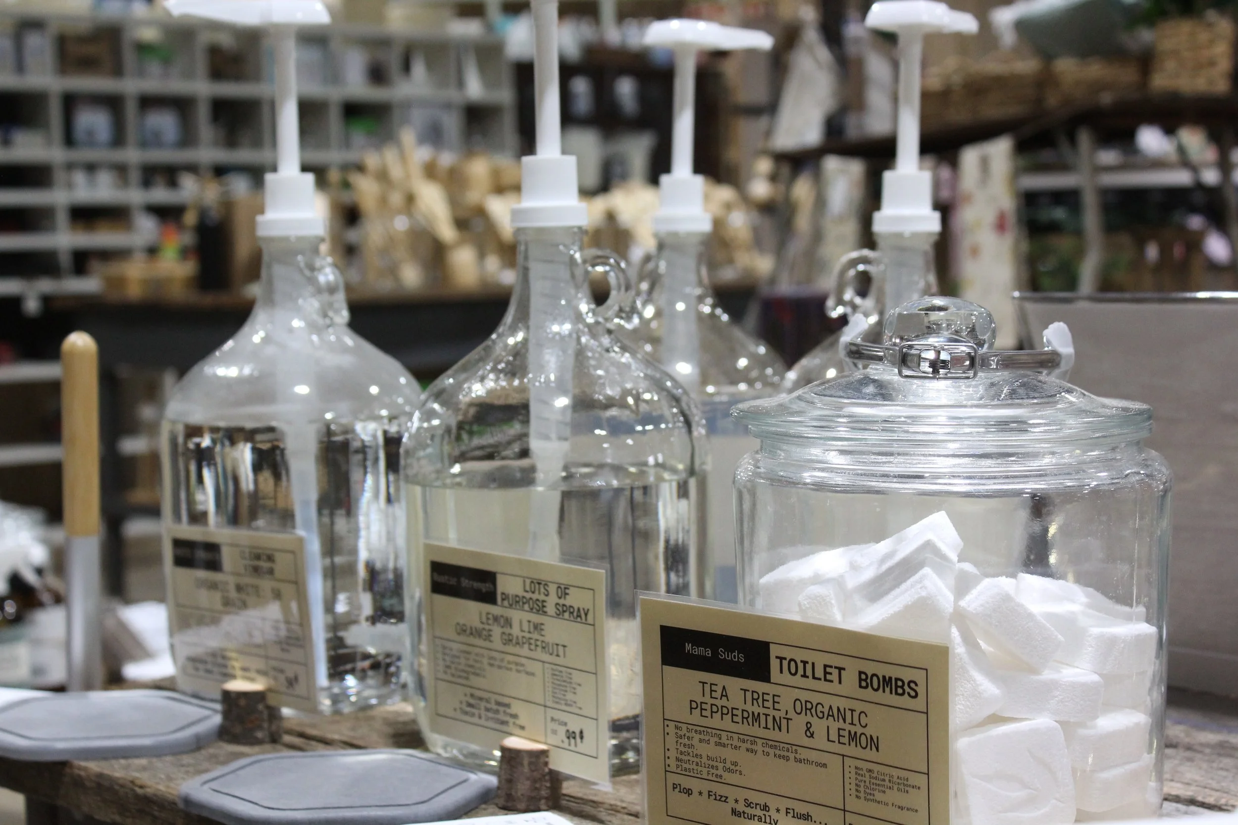 Refillable cleaning items at Burley Sustainable General Store in West Jefferson, NC.