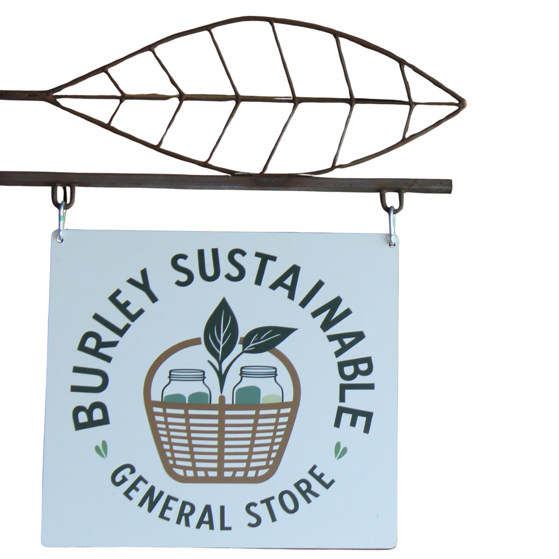 Outdoor sign at Burley Sustainable General Store in West Jefferson, NC.