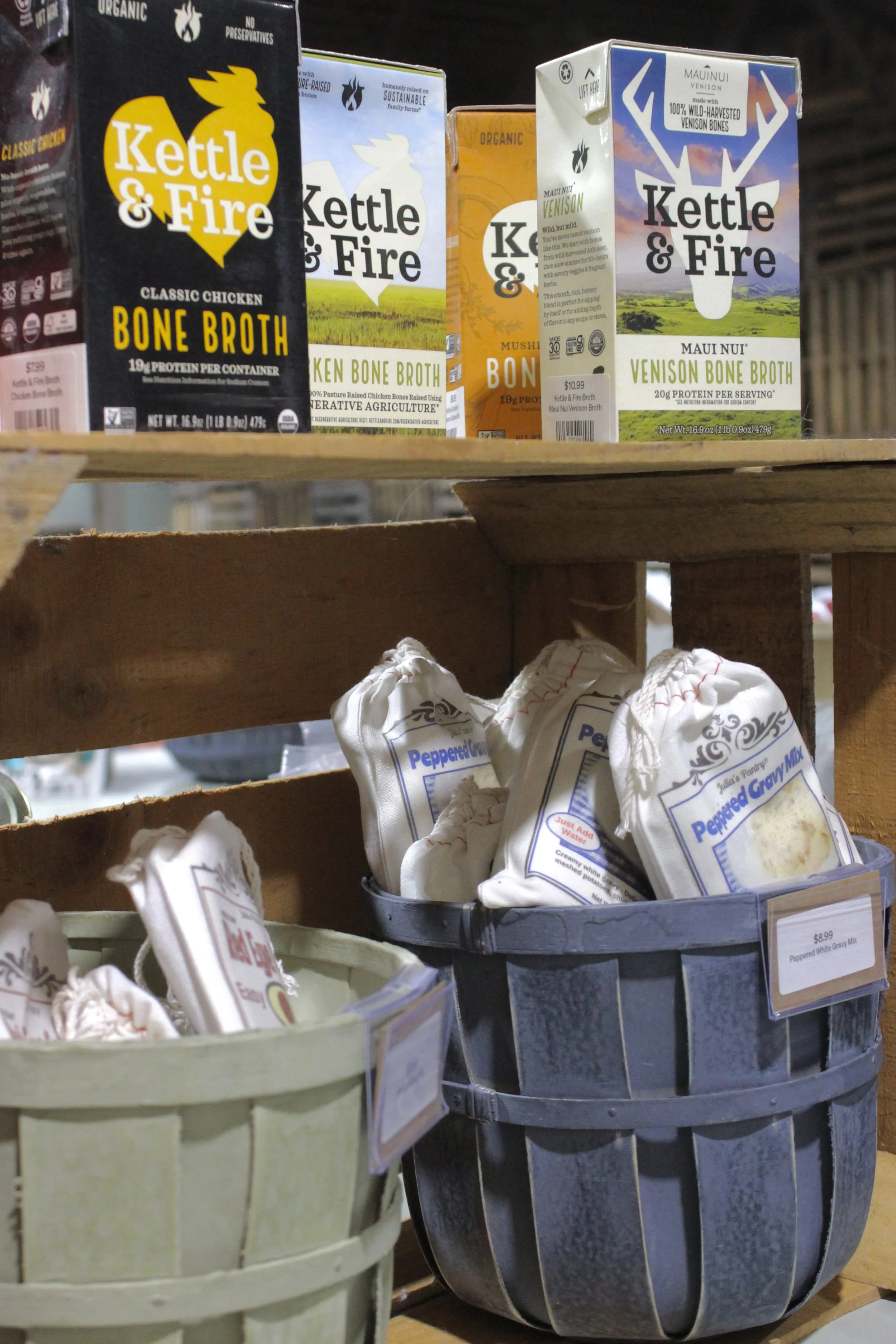 Organic pre-package food items at Burley Sustainable General Store in West Jefferson, NC.