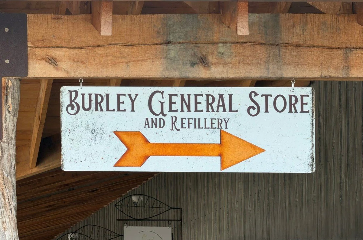 Burley Sustainable General Store in West Jefferson, NC outdoor sign.