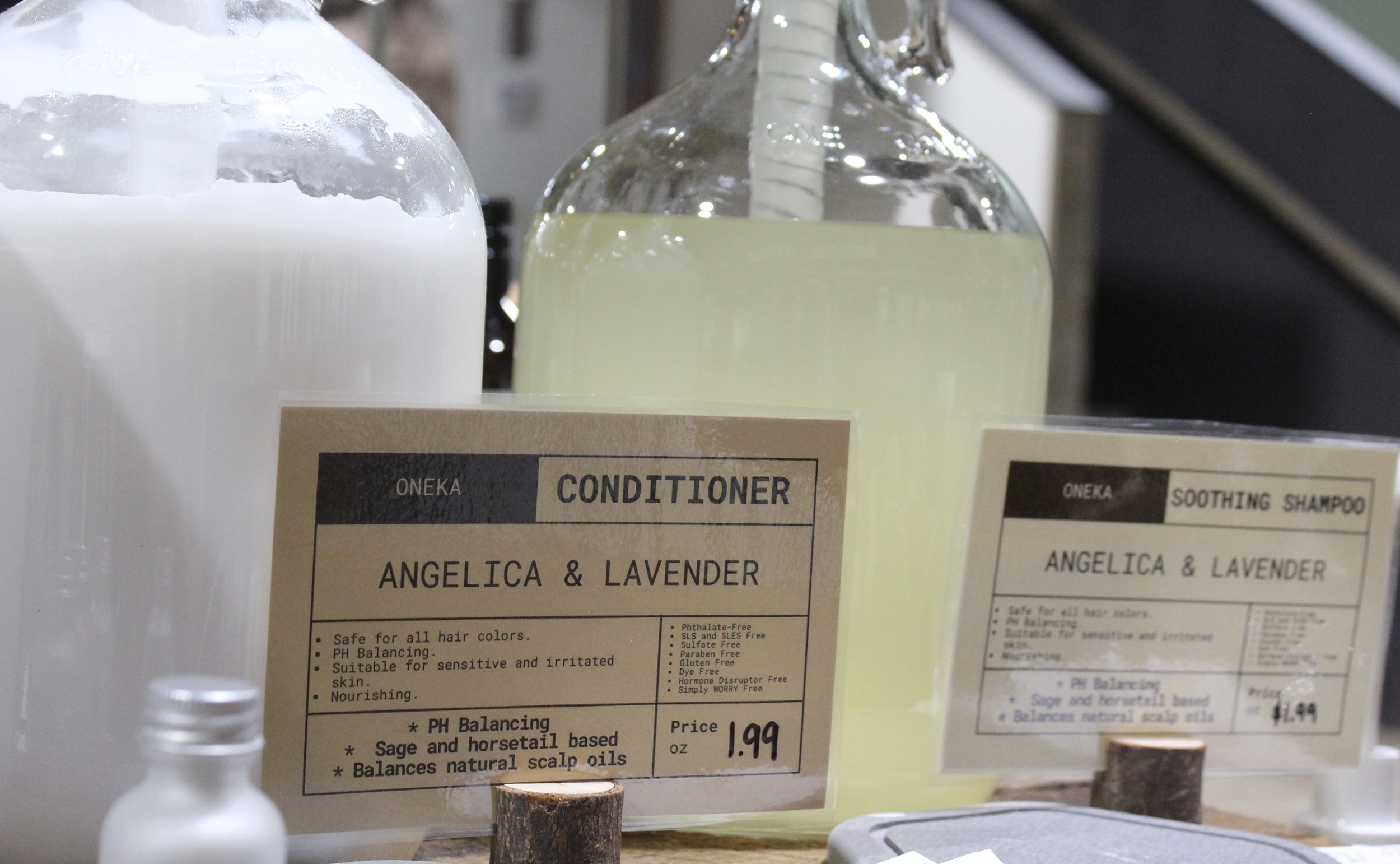 Refillable shampoo and conditioner at Burley Sustainable General Store in West Jefferson, NC.