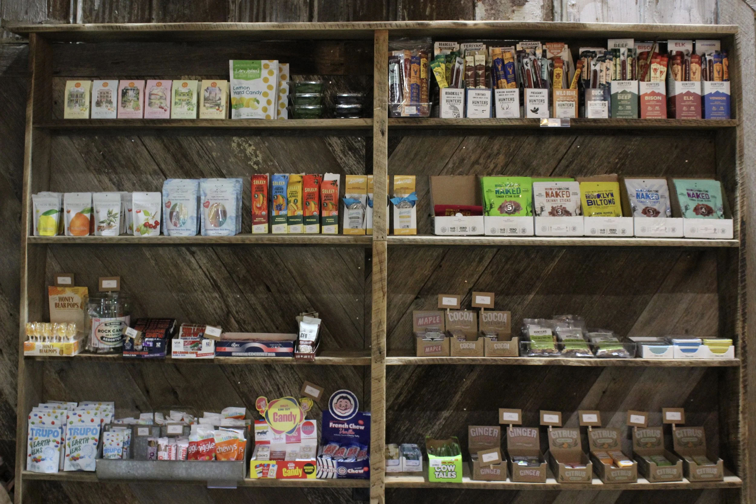 Various vinatge candies and snacks at Burley Sustainable General Store in West Jefferson, NC.