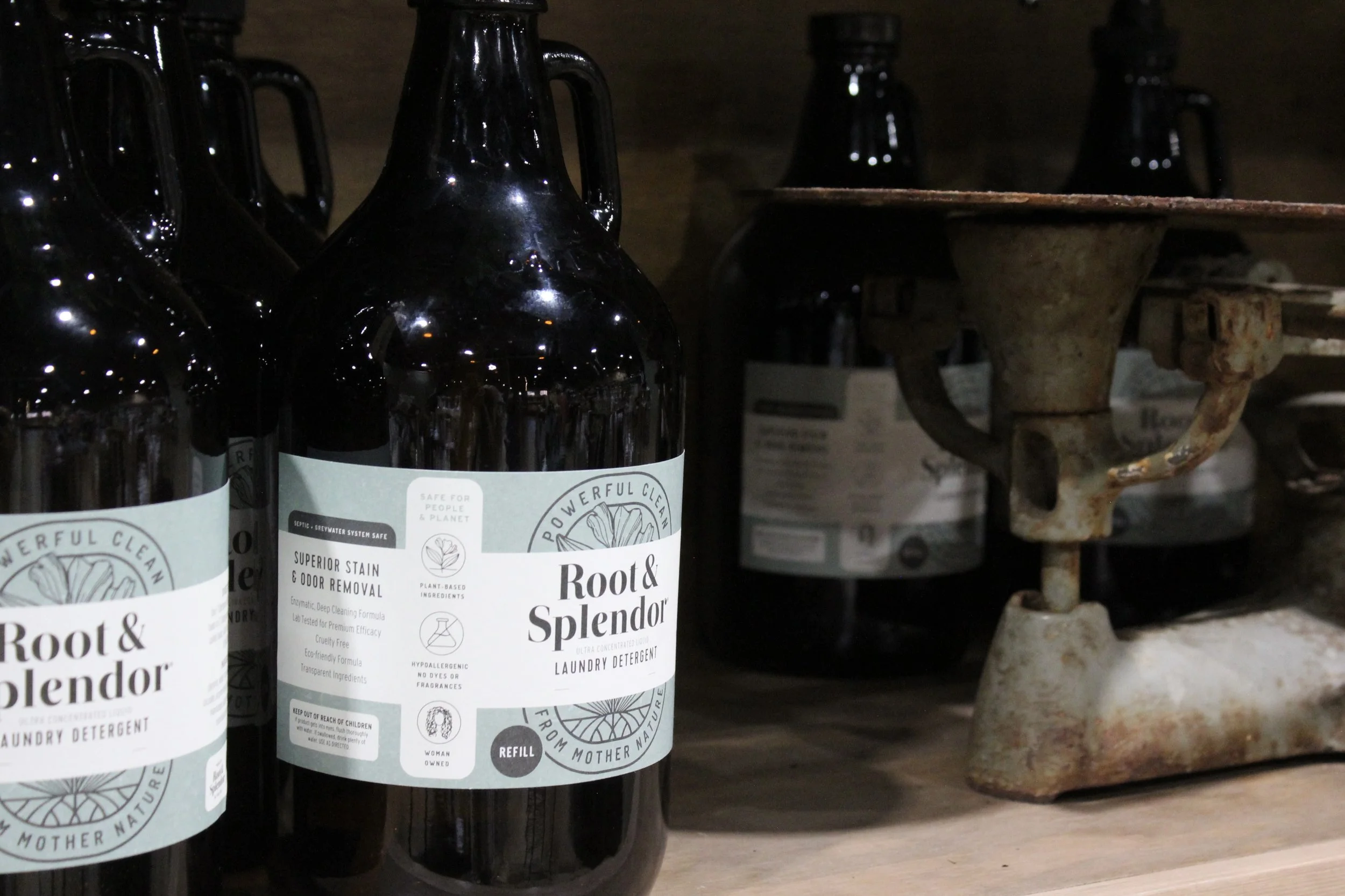 Root & Splendor organic laundry detergent at Burley Sustainable General Store in West Jefferson, NC.