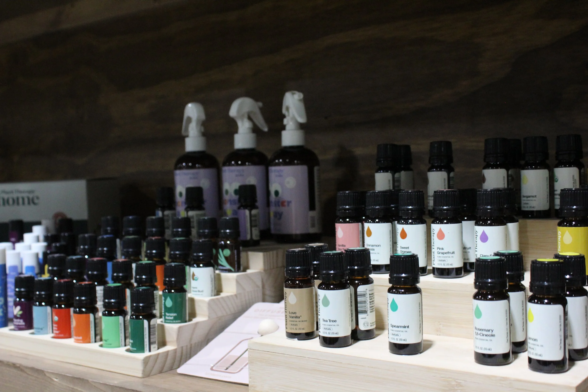 Assorted essential oils available at Burley Sustainable General Store in West Jefferson, NC.