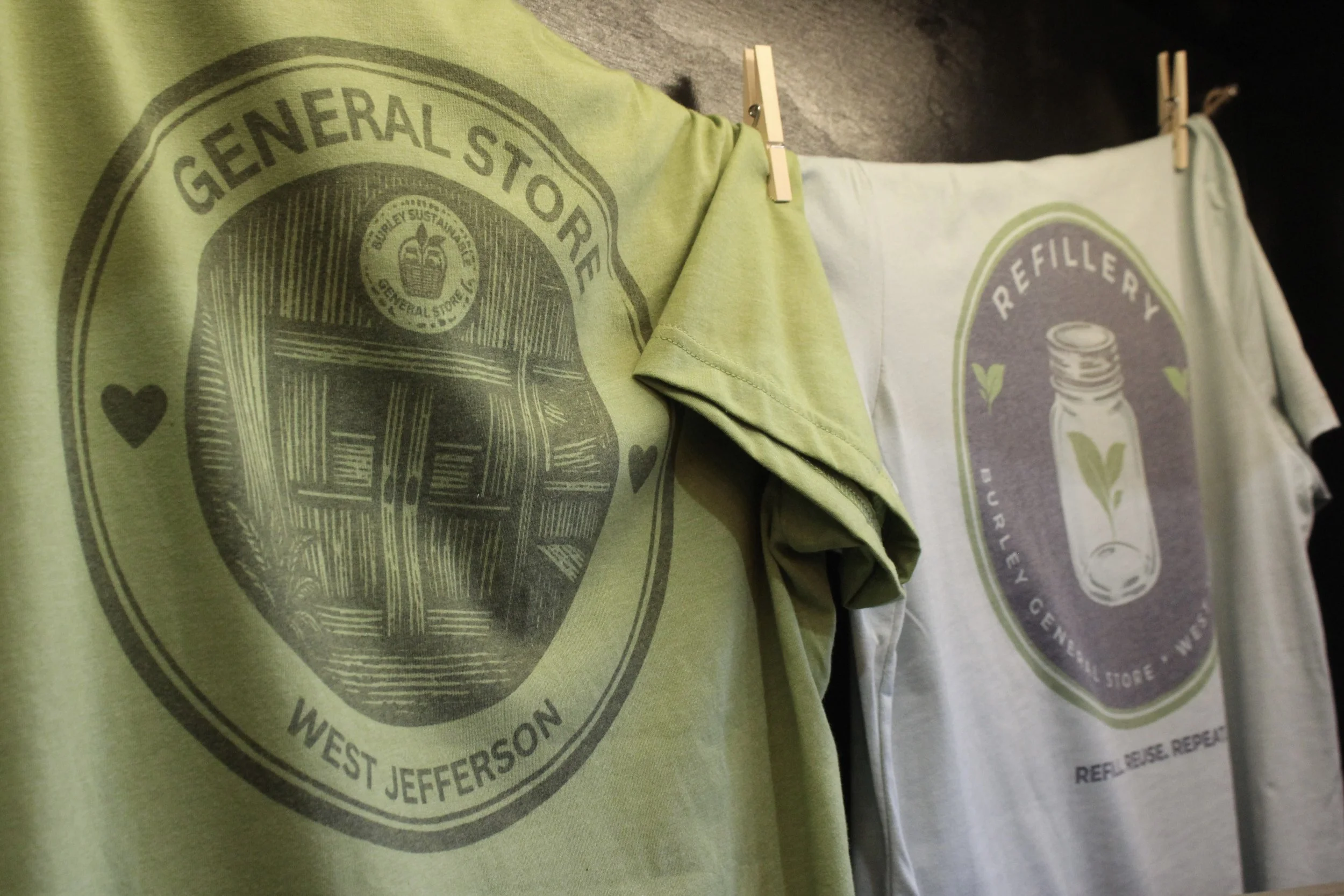Organic cotton shirts at Burley Sustainable General Store in West Jefferson, NC.
